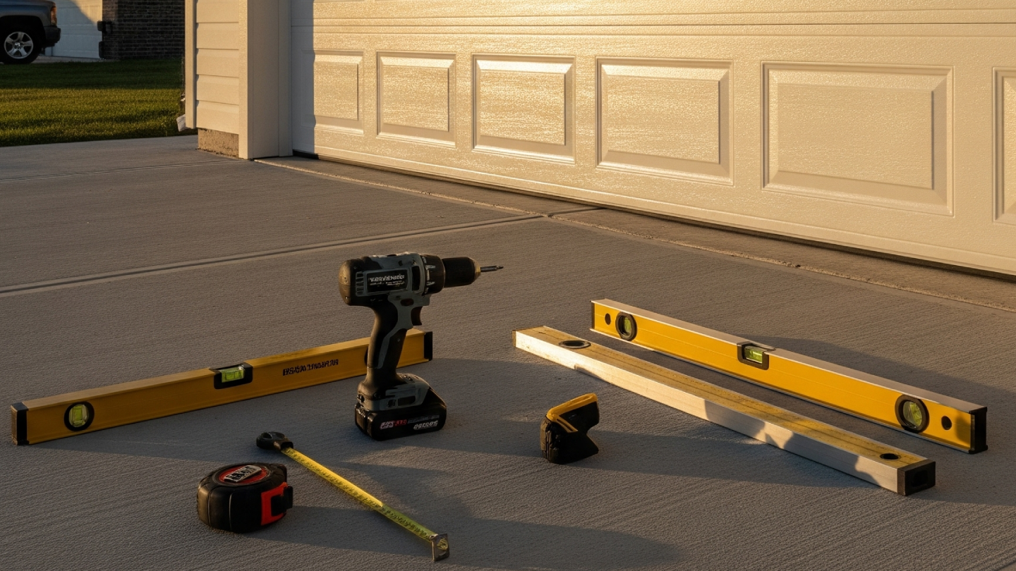 Beginning work on installing a new garage door in Alma